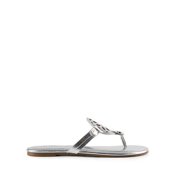 Hollow Cut-Out Thong Flat Sandals - SILVER - 4