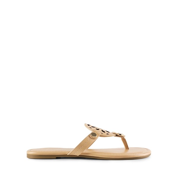 Hollow Cut-Out Thong Flat Sandals - NUDE - 4