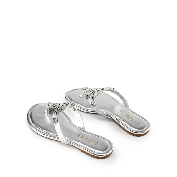 Hollow Cut-Out Thong Flat Sandals - SILVER - 6