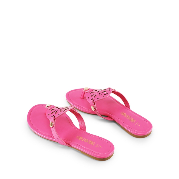 Hollow Cut-Out Thong Flat Sandals - HOT PINK - 6
