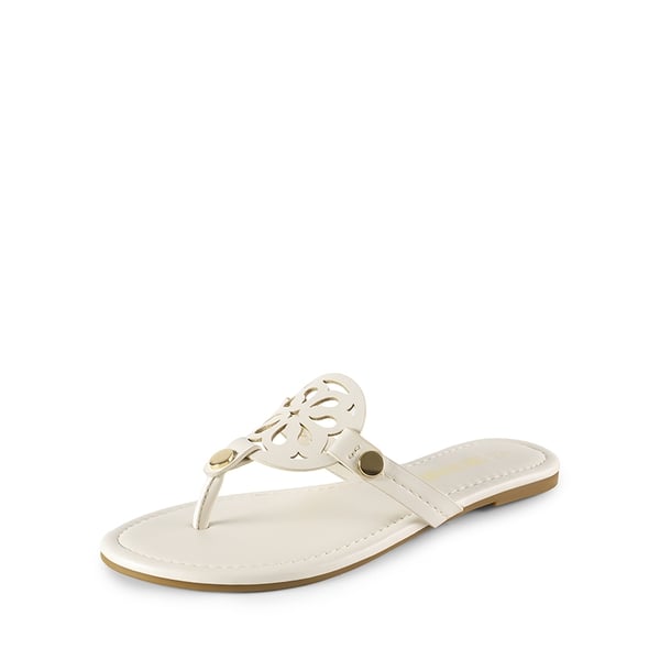 Hollow Cut-Out Thong Flat Sandals - BEIGE -  0