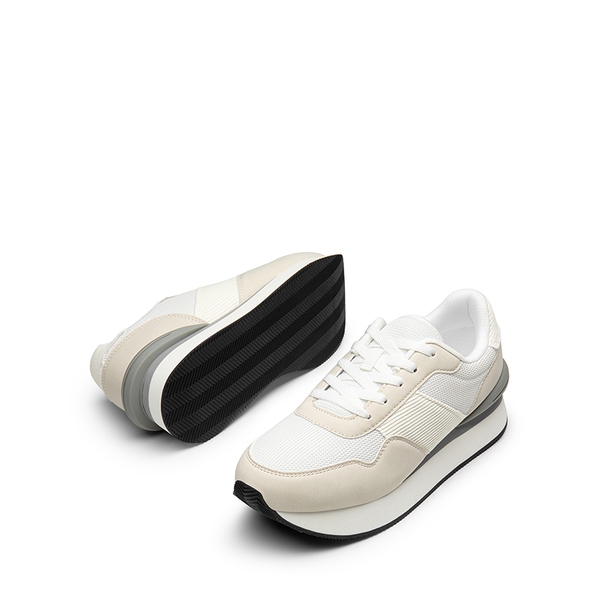 [Ray] Spliced Design Platform Fashion Sneakers - BEIGE/WHITE - 6
