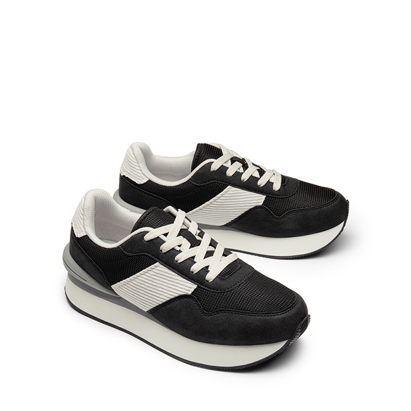 [Ray] Spliced Design Platform Fashion Sneakers - BLACK - 7