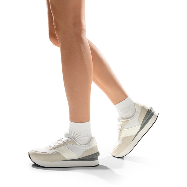 [Ray] Spliced Design Platform Fashion Sneakers - BEIGE/WHITE - 1