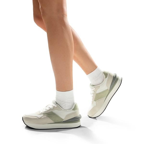 [Ray] Spliced Design Platform Fashion Sneakers - WHITE/GREEN - 1