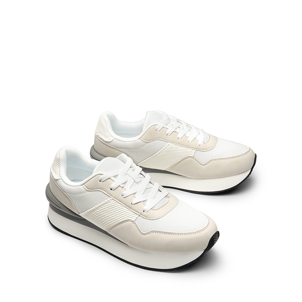 [Ray] Spliced Design Platform Fashion Sneakers - BEIGE/WHITE - 7