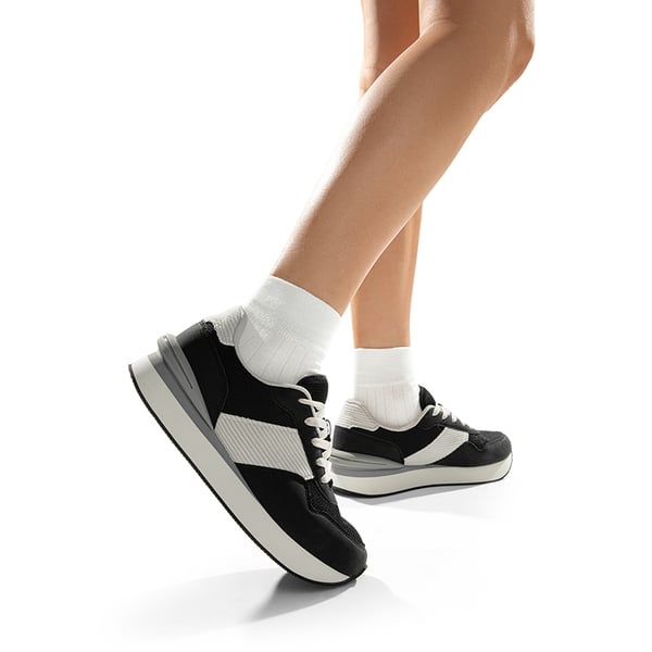 [Ray] Spliced Design Platform Fashion Sneakers - BLACK - 2