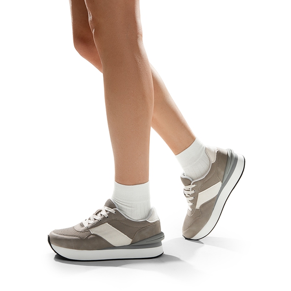 [Ray] Spliced Design Platform Fashion Sneakers - GREY - 1