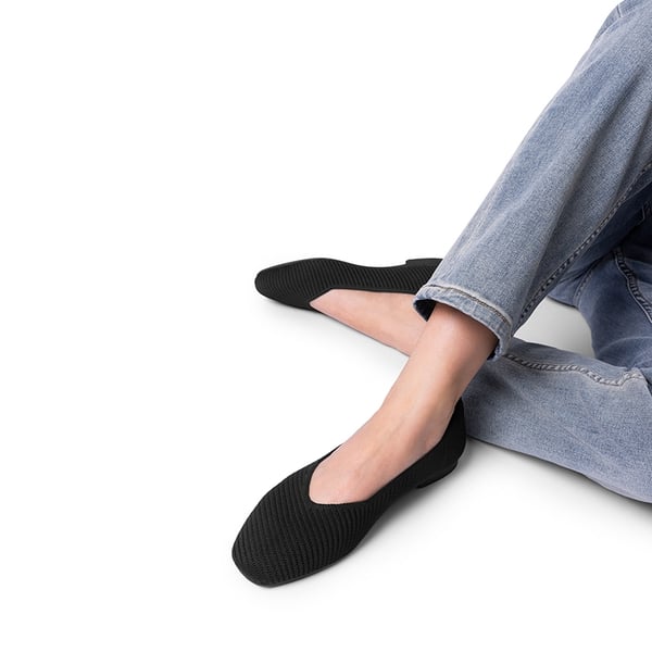 Wide-Toe Knit Flats - BLACK - 1