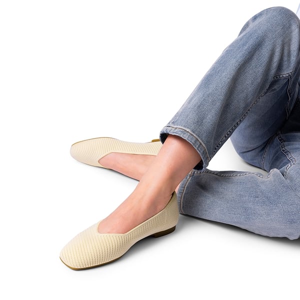 Wide-Toe Knit Flats - APRICOT - 1