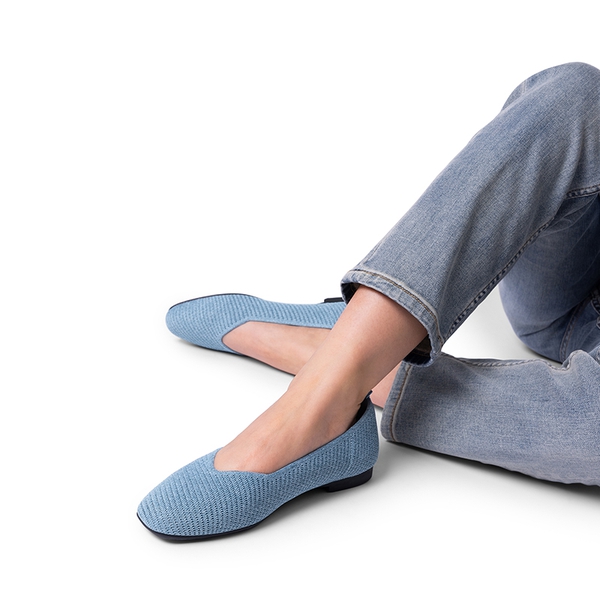Wide-Toe Knit Flats - DENIM BLUE - 1