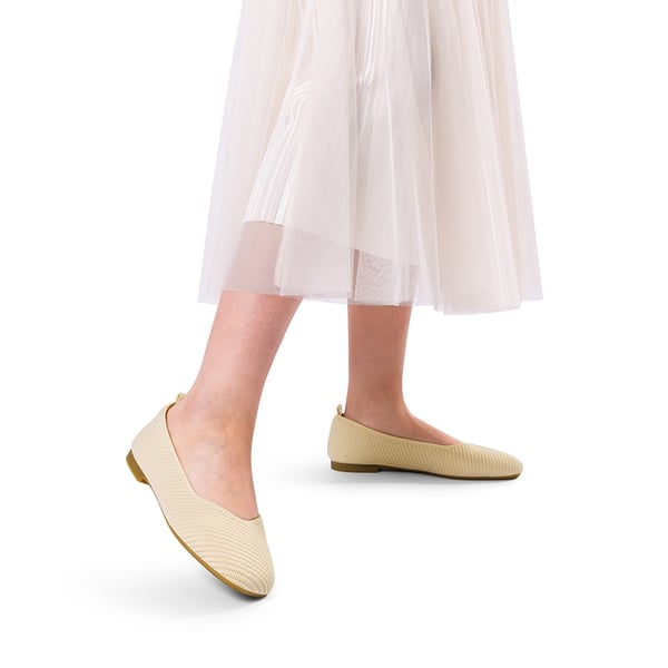 Wide-Toe Knit Flats - APRICOT - 2
