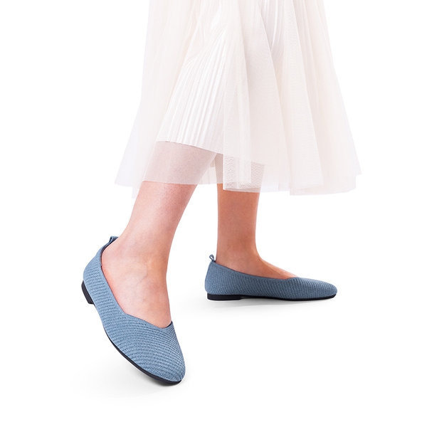 Wide-Toe Knit Flats - DENIM BLUE - 2