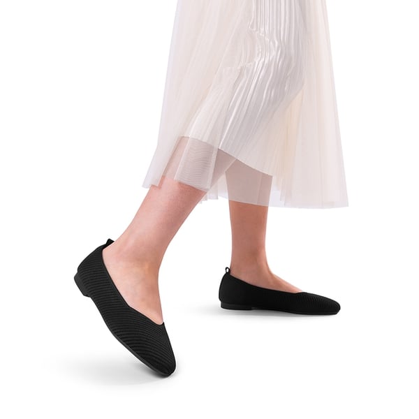 Wide-Toe Knit Flats - BLACK - 2