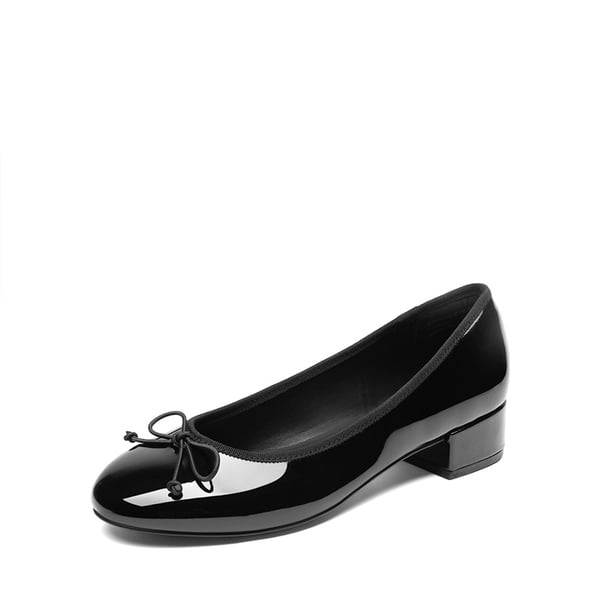 Bow Ballet Pumps - BLACK-PAT -  0