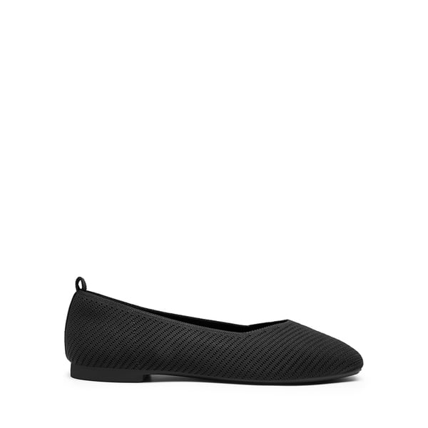 Wide-Toe Knit Flats - BLACK - 3