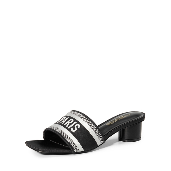 Jacquard Cylindrical Heel Slide Sandals - BLACK -  0