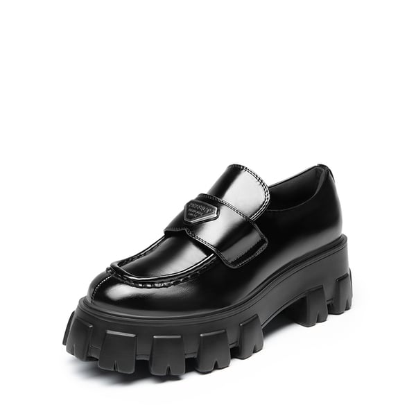 Lug Sole Chunky Platform Loafers  - BLACK-PAT -  0