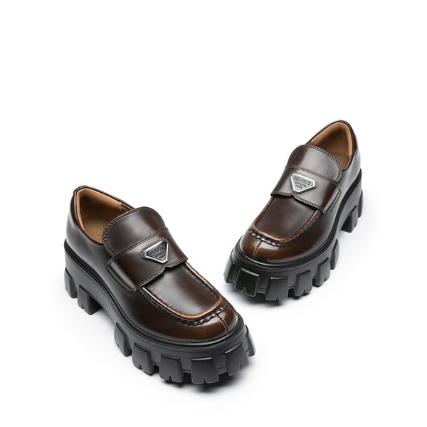 Lug Sole Chunky Platform Loafers  - BROWN - 5