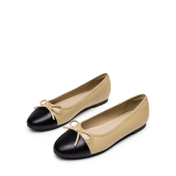 Bow Dual-tone Cap Toe Flats - NUDE-PU - 6
