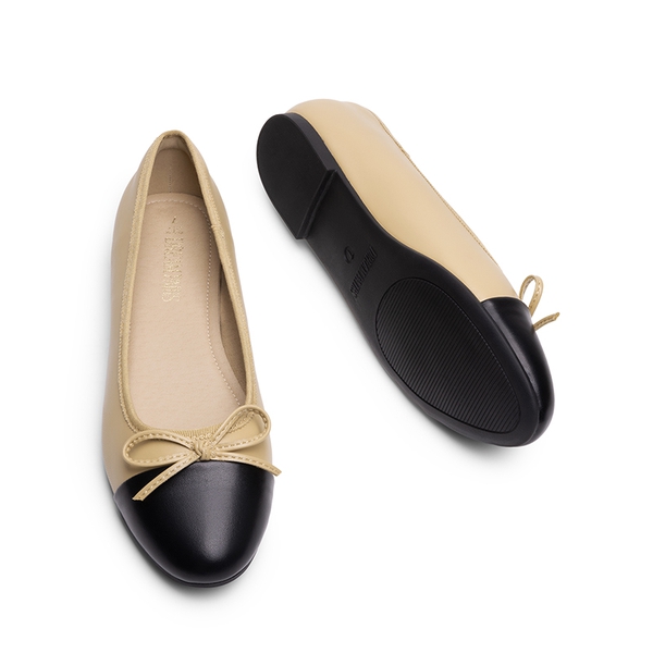 Bow Dual-tone Cap Toe Flats - NUDE-PU - 4