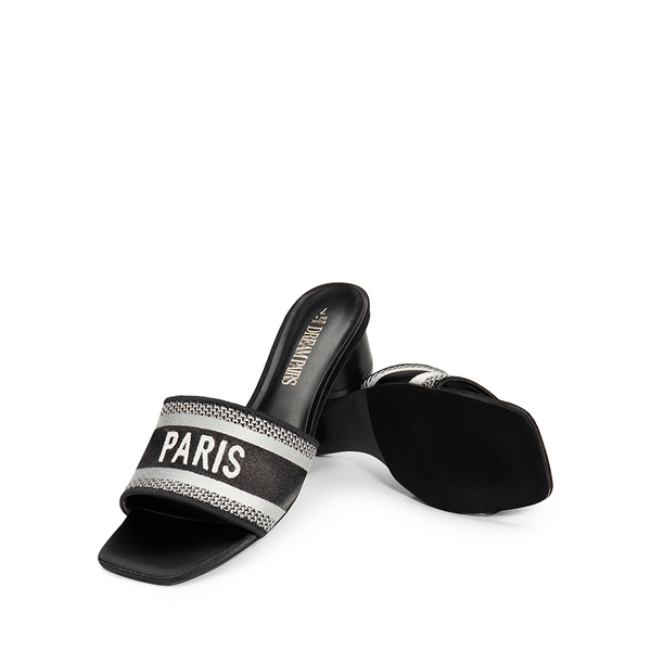 Jacquard Cylindrical Heel Slide Sandals - BLACK - 6