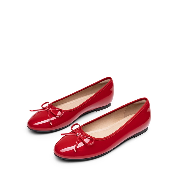 Bow Dual-tone Cap Toe Flats - RED-PAT - 6