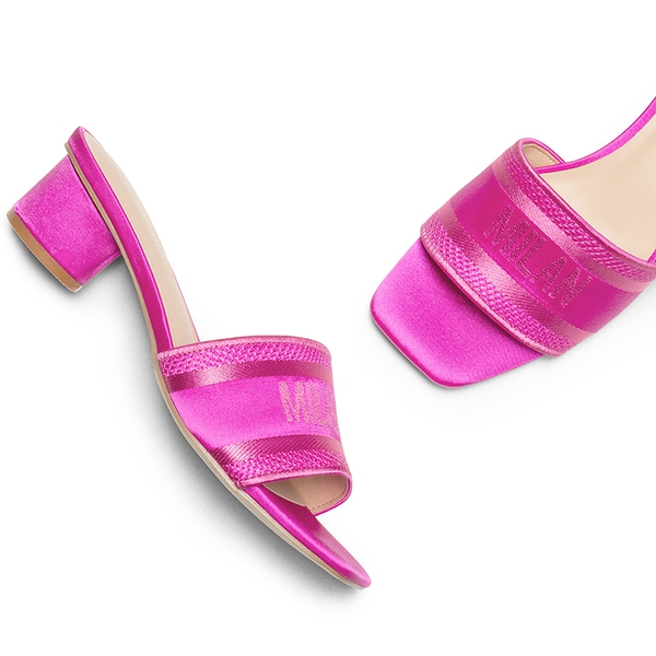 Jacquard Cylindrical Heel Slide Sandals - HOT PINK - 4