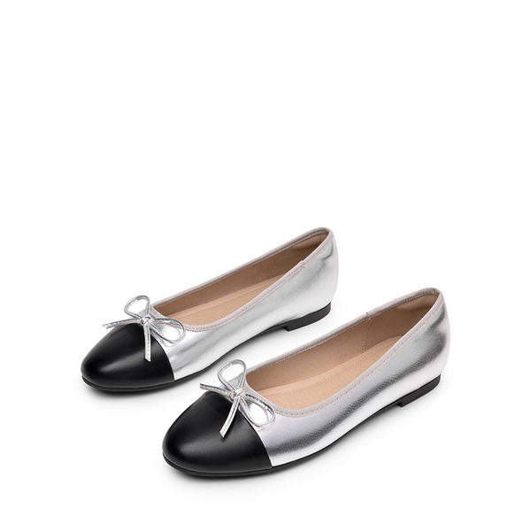 Bow Dual-tone Cap Toe Flats - SILVER-PU - 6
