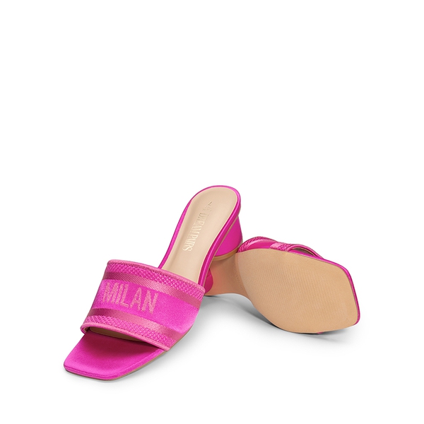 Jacquard Cylindrical Heel Slide Sandals - HOT PINK - 6