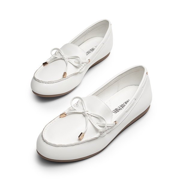 Arch Support Bowknot Loafers - WHITE - 6