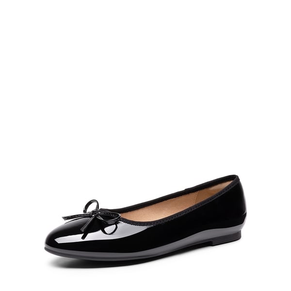 Bow Dual-tone Cap Toe Flats - BLACK-PAT -  0