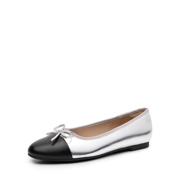 Bow Dual-tone Cap Toe Flats - SILVER-PU -  0
