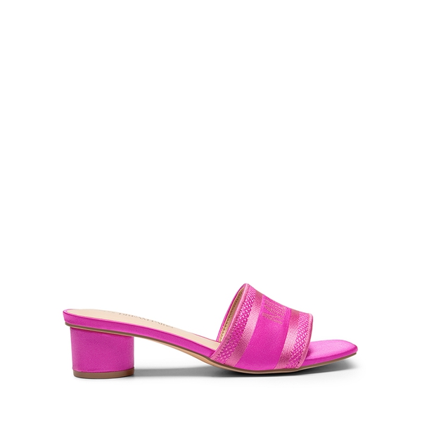 Jacquard Cylindrical Heel Slide Sandals - HOT PINK - 3