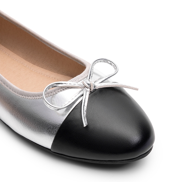 Bow Dual-tone Cap Toe Flats - SILVER-PU - 7