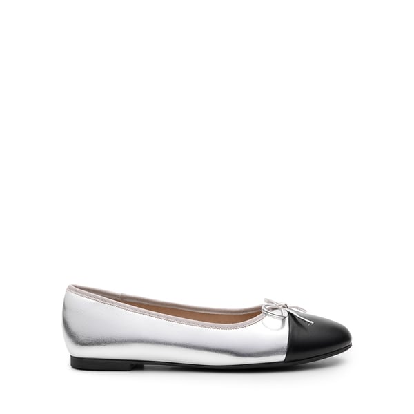 Bow Dual-tone Cap Toe Flats - SILVER-PU - 3