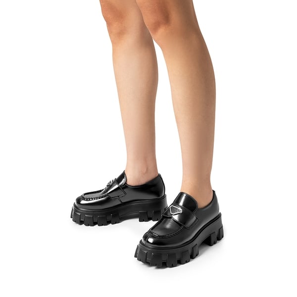 Lug Sole Chunky Platform Loafers  - BLACK-PAT - 1