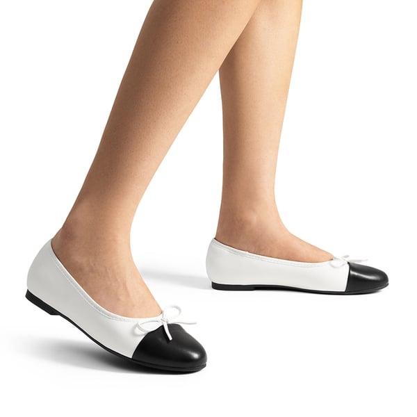 Bow Dual-tone Cap Toe Flats - WHITE-PU - 2
