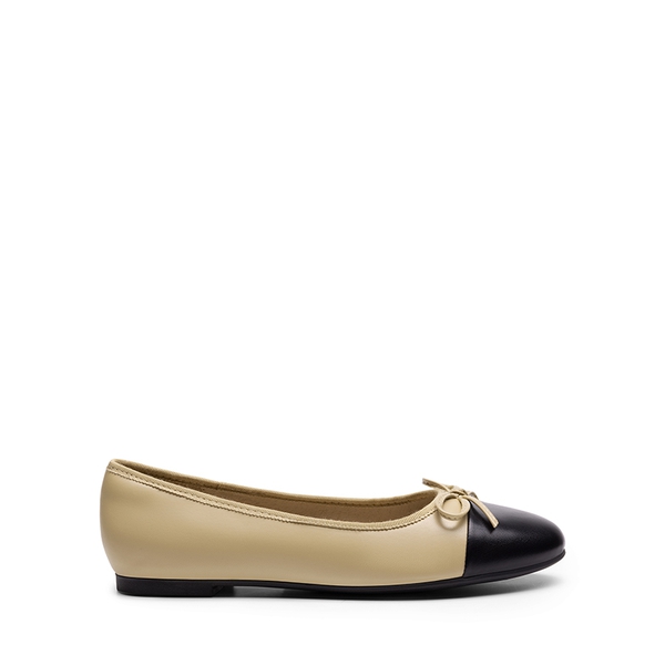 Bow Dual-tone Cap Toe Flats - NUDE-PU - 3
