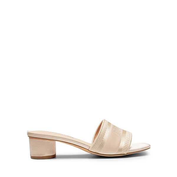 Jacquard Cylindrical Heel Slide Sandals - NUDE - 3
