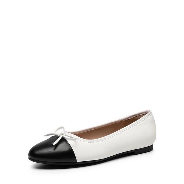 Bow Dual-tone Cap Toe Flats - WHITE-PU -  0