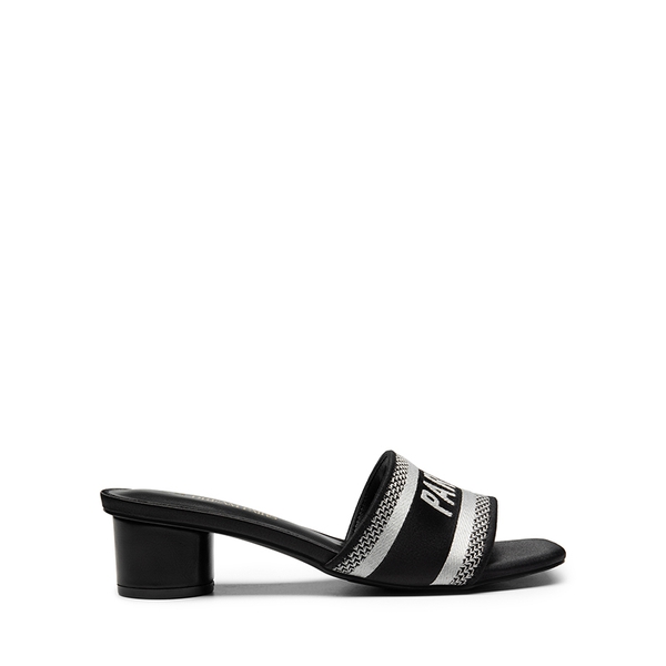 Jacquard Cylindrical Heel Slide Sandals - BLACK - 3