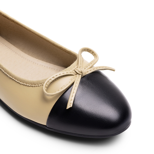 Bow Dual-tone Cap Toe Flats - NUDE-PU - 7