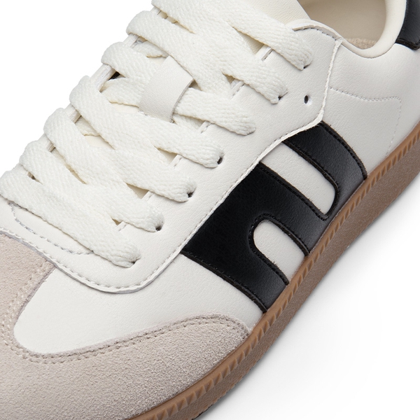 [Nia] Retro Faux Suede Toe Fashion Sneakers - WHITE BLACK - 6