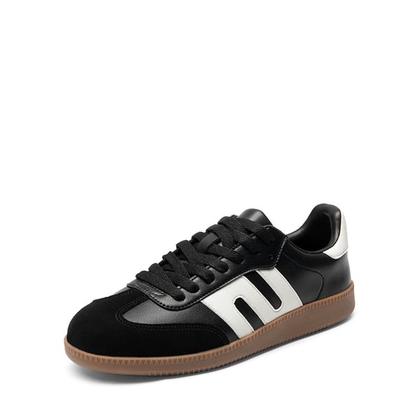 [Nia] Retro Faux Suede Toe Fashion Sneakers - BLACK -  0