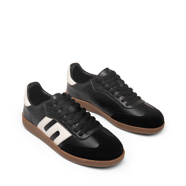 [Nia] Retro Faux Suede Toe Fashion Sneakers - BLACK - 4