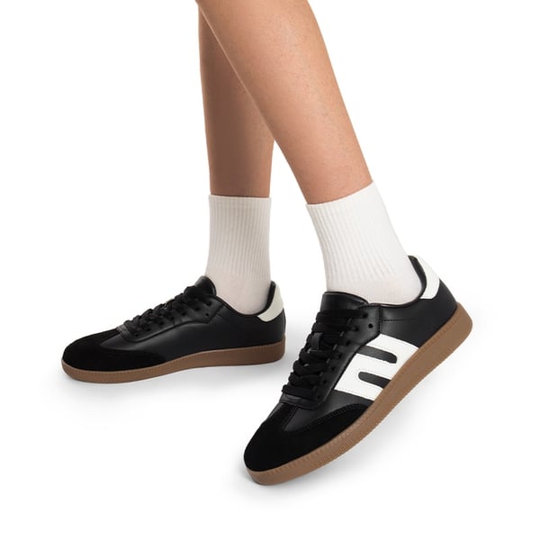 [Nia] Retro Faux Suede Toe Fashion Sneakers - BLACK - 1
