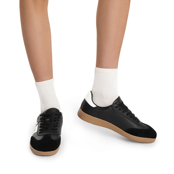 [Nia] Retro Faux Suede Toe Fashion Sneakers - BLACK - 2