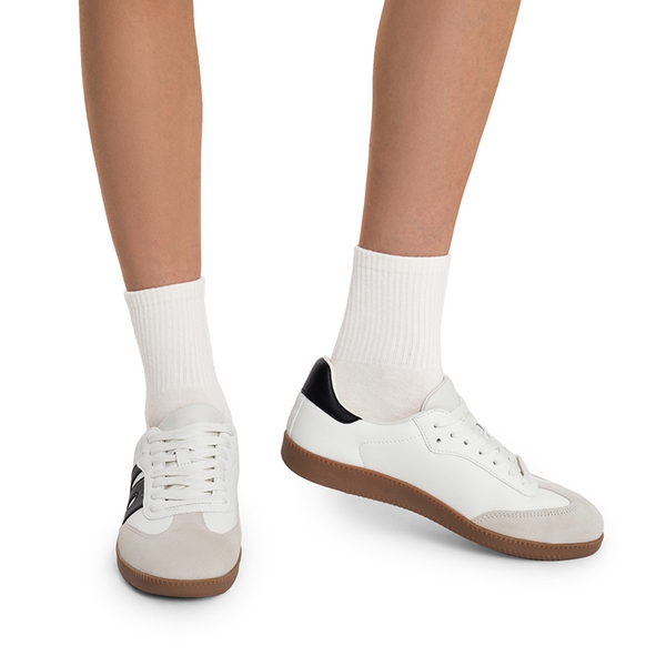 [Nia] Retro Faux Suede Toe Fashion Sneakers - WHITE BLACK - 2