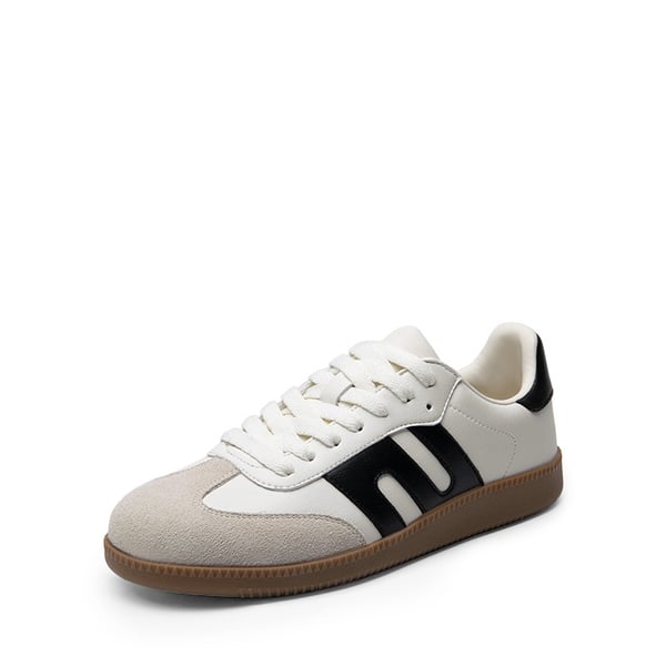 [Nia] Retro Faux Suede Toe Fashion Sneakers - WHITE BLACK -  0